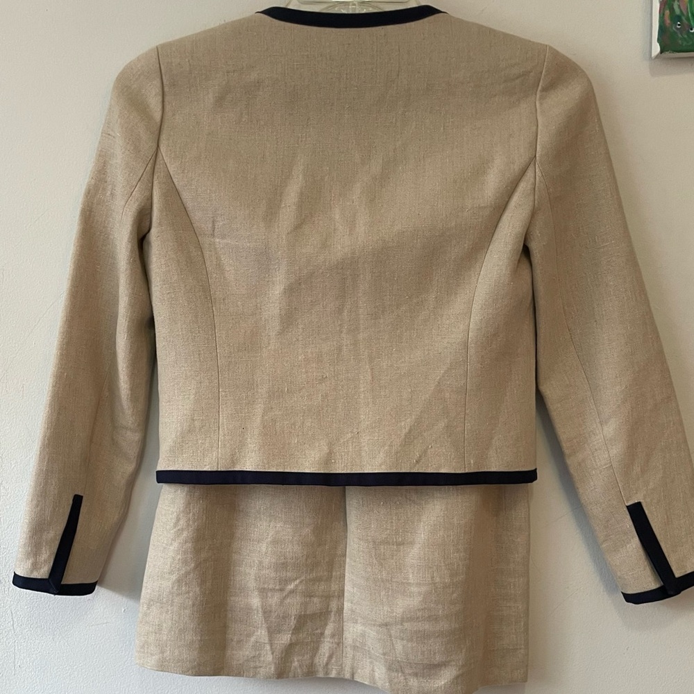 J. Crew Cream and Navy Linen Jacket and Pencil Skirt Suit Set - Picture 3 of 13